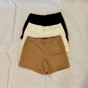 3 pairs - PRE OWNED Banana Republic black, tan and white shorts.